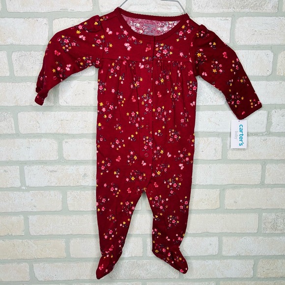 Burgundy Floral Snap Footed Pajamas - Picture 1 of 5